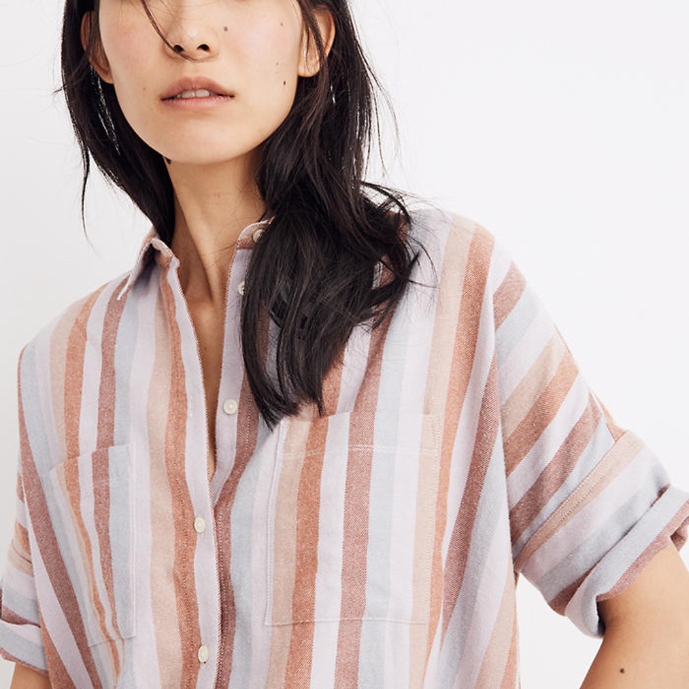 Madewell Flannel Courier Shirt in Sunrise Stripe in XS